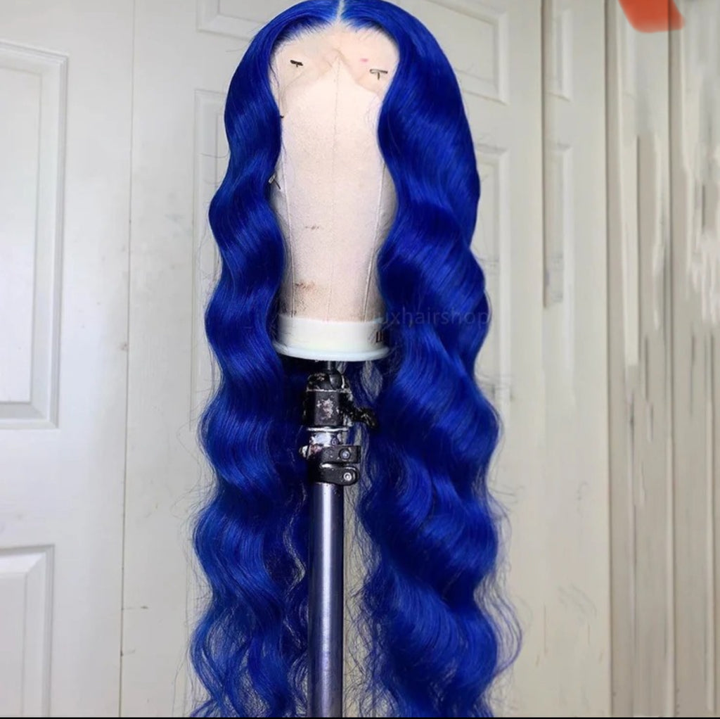Navy Blue body wave glueless wig