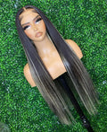 Glueless black wig with blonde highlights