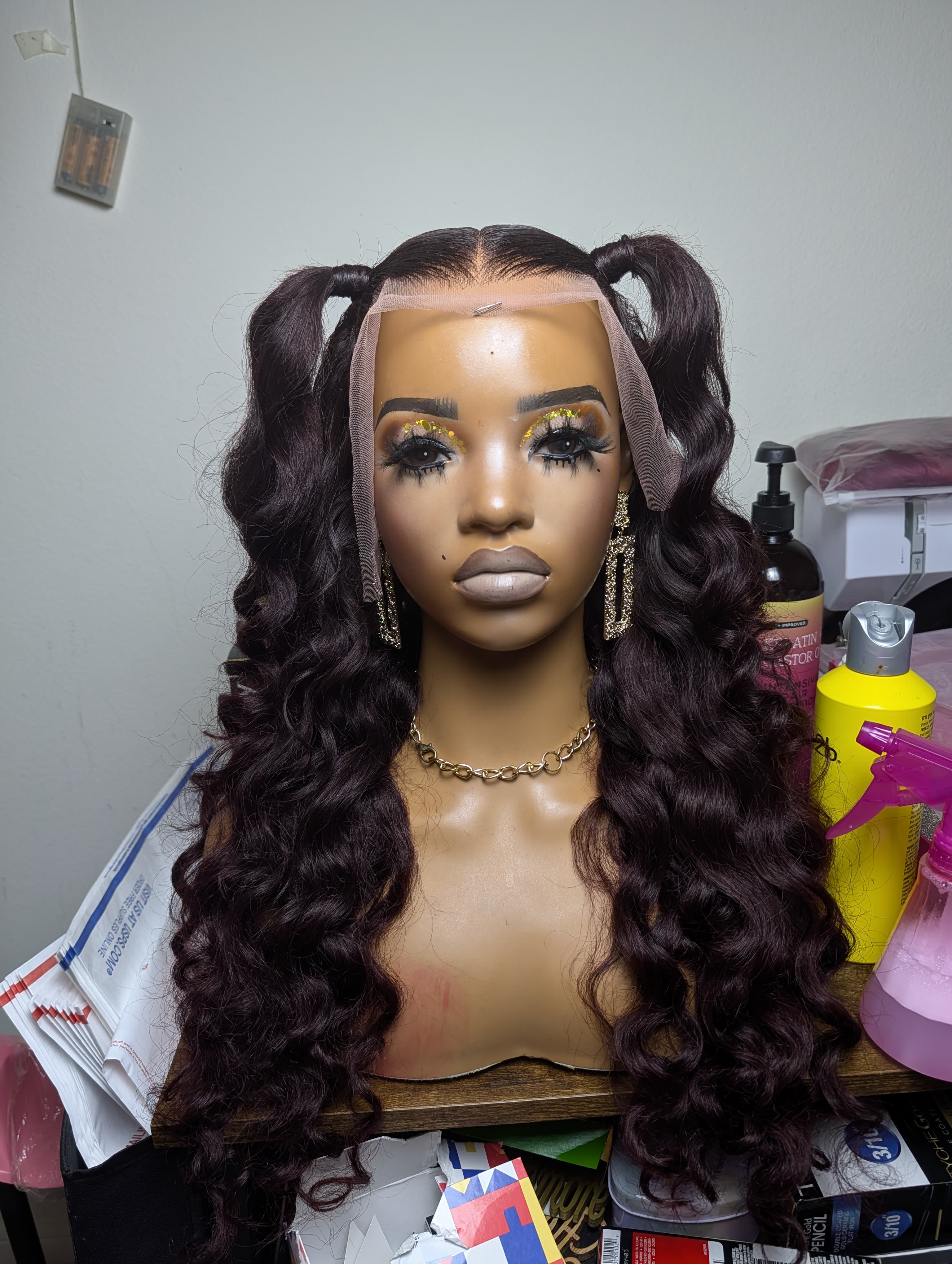 Frontal dark burgundy virgin wig